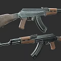 Tactical Rifles With Wooden Stock And Metal Parts In Military Style Dual
