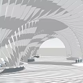 Modern White Curved Strip Architectural Structure Forming Arched Passage With Gray Paving And Light Shadows