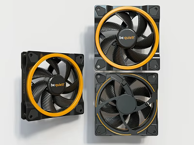 Three Be Quiet PC Cooling Fans With Black And Yellow Exterior Design Features 3d model