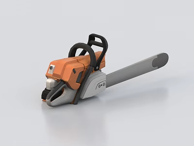 Orange Industrial Electric Chainsaw With Black Handle And Metal Chain 3d model
