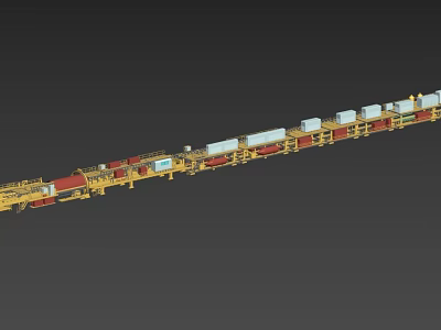 Industrial Conveyor System With Long Structure Multiple Colored Modules And Support Components 3d model