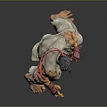 Muscular Fighting Character In White Martial Arts Uniform With Red Headband And Dynamic Combat Stance