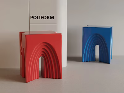 Poliform Modern Red And Blue Stools With Arched Curved Design 3d model
