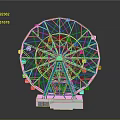 Ferris Wheel Architecture With Lattice Wheel Blue Support And Colorful Illuminated Cabins