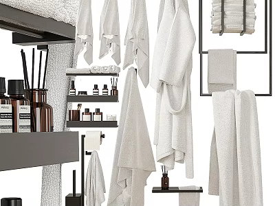 Organized Daily Washing Supplies With Soft Hanging Towels And Bathroom Storage Racks 3d model