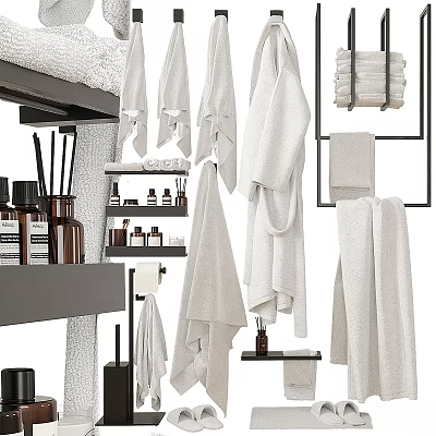Organized Daily Washing Supplies With Soft Hanging Towels And Bathroom Storage Racks 3d model