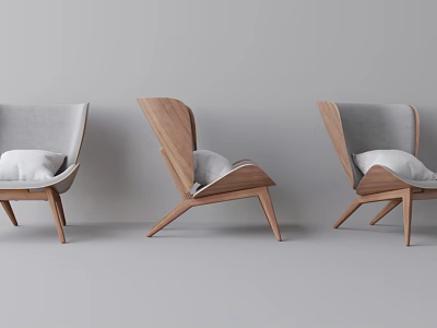 Modern Accent Chairs With Wooden Frame And Gray Cushions For Living Space 3d model