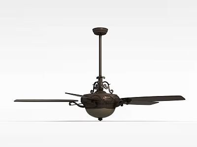 Technology Exhibition Hall Interior Featuring Modern Decorative Ceiling Fan With Metal Blades 3d model