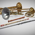 Brass And Woodwind Musical Instruments Display With Trombone Horn Flute Oboe