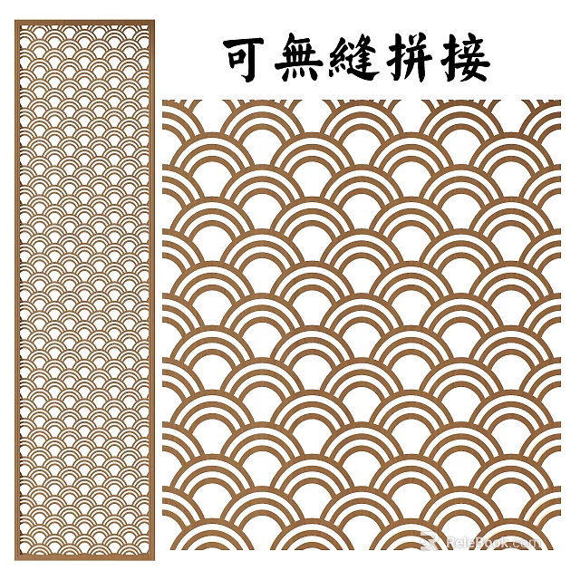 Traditional Room Screen with Circular Grid and Wave Patterns in Brown White Design 3d model 
