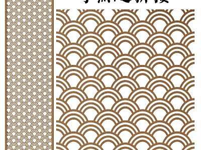 Traditional Room Screen with Circular Grid and Wave Patterns in Brown White Design 3d model