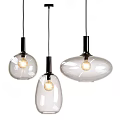 Modern Glass Pendant Lights with Various Shapes and Black Bases Featuring Warm Lit Bulbs