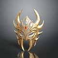 Golden Decorative Mask With Intricate Spikes And Red Gemstone Design