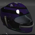 Purple Motorcycle Helmet With Black Accents Colorful Graphics And Transparent Visor