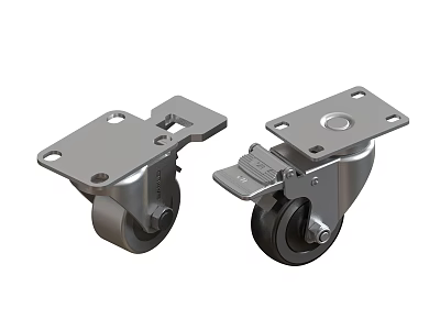 Metal Swivel Caster Wheels With Brake And Durable Mounting Plates 3d model