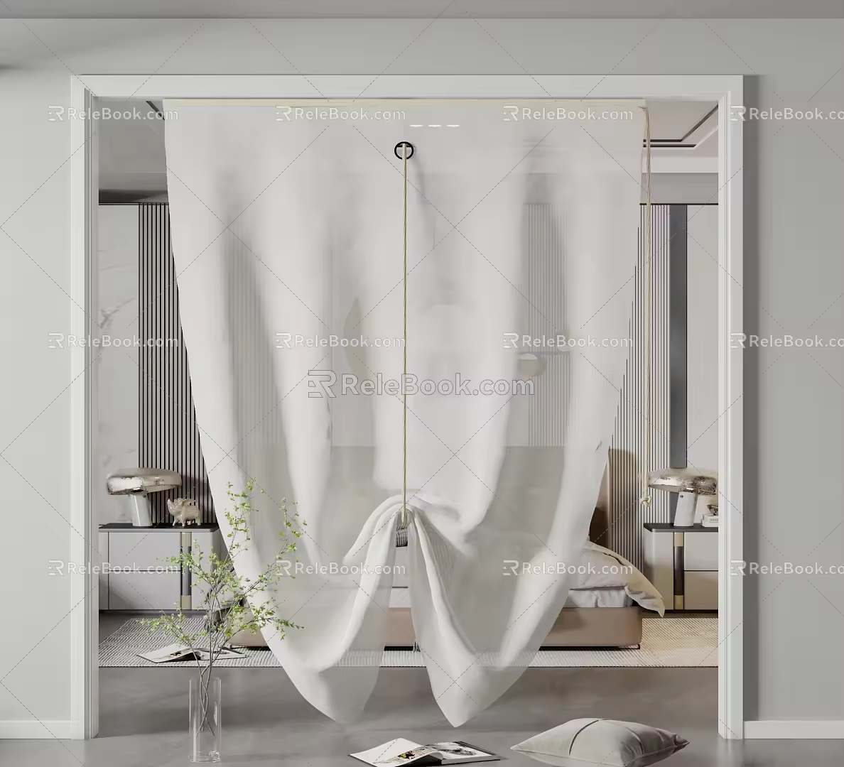 Modern curtain fabric curtain partition 3d model