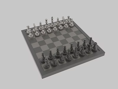 Classic Chessboard Set With Black And White Pieces Arranged On Checkerboard Surface 3d model