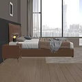 Modern Brown Tufted Leather Double Bed With Matching Nightstands For Luxury Contemporary Bedroom Space