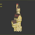 Cartoon Fairy Tale Castle Scene With Green Roofs Multi Level Tower Arched Doors Windows