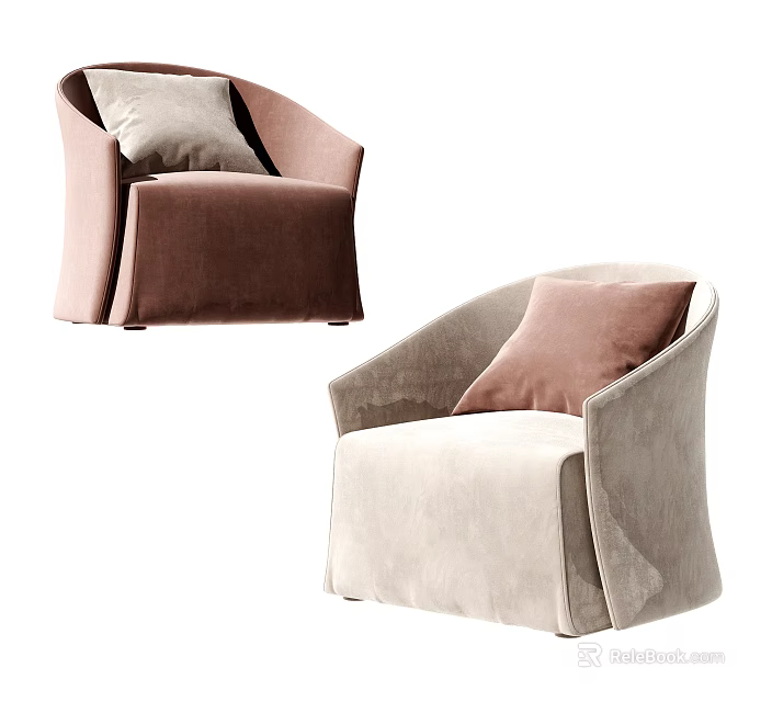 Modern Brown and Beige Single Seater Sofas with Decorative Accent Pillows 3d model