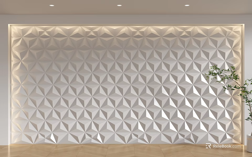 Modern Sofa Backdrop Wall With 3D Geometric Patterns And White Textured Design 3d model