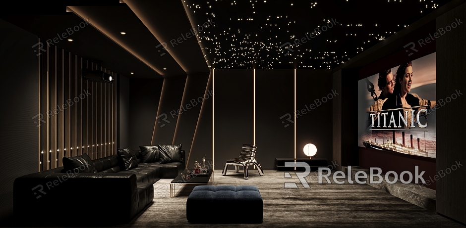 Video Room Home Entertainment Room Star Top Projector Curtain Sofa Coffee Table Combination Wall Lamp model