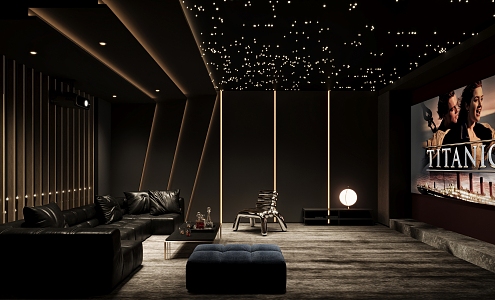 Video Room Home Entertainment Room Star Top Projector Curtain Sofa Coffee Table Combination Wall Lamp 3d model