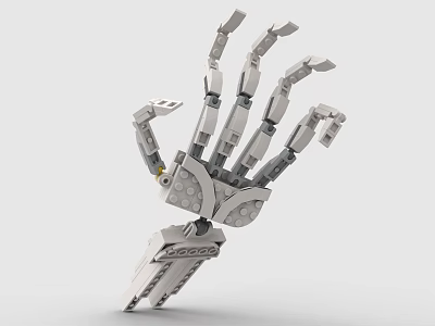 Mechanical Hand Constructed with Building Blocks Featuring Articulated Fingers and Joints 3d model