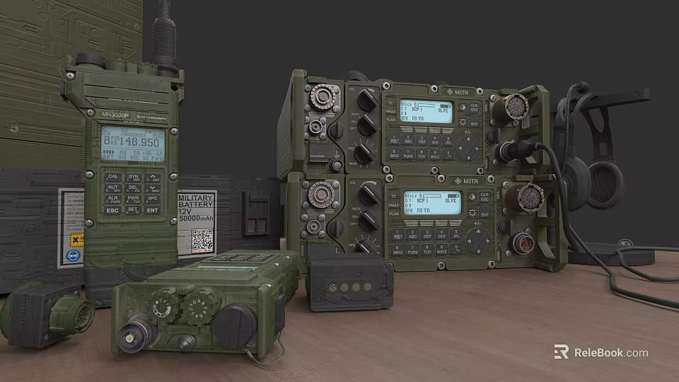 Military Radio Communication Devices With Multiple Green Electronic Appliances Display Screens Control Buttons And Knobs 3d model 