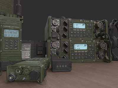 Military Radio Communication Devices With Multiple Green Electronic Appliances Display Screens Control Buttons And Knobs 3d model