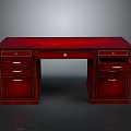 Classic Dark Red Wooden Desk With Multiple Drawers And Side Cabinets