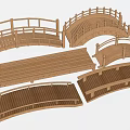 Wooden Landscape Bridge With Curved Structure Railing And Various Designs 3d model