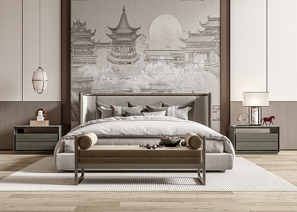 New Chinese Double Bed 3d model