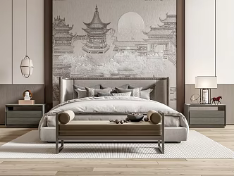 New Chinese Double Bed 3d model