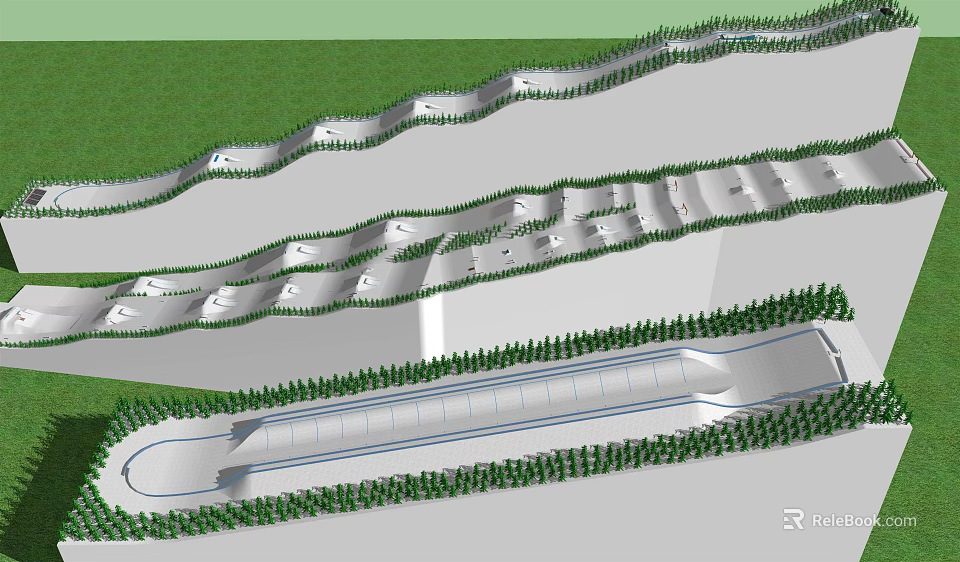 Modern Outdoor Fitness Complex With Multi Level Tracks And Green Landscaping 3d model 