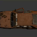 Rusty Orange Old Car With Open Doors And Worn Interior Seats
