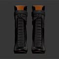 Gray High Top Boots with Orange Lining Wooden Heel and Lace up Design
