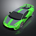 Shiny Green Aerodynamic Sports Car With Gray Stripes And Rear Spoiler