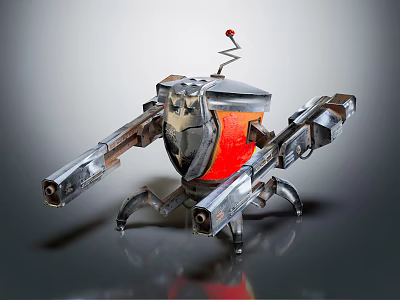 Advanced Smart Machine With Metallic Structure Red Panel Mechanical Legs And Multiple Weapons 3d model
