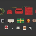 Christmas Themed Furniture Collection With Red Sofa Armchair Tree Wreath And Gifts