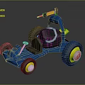 Blue Go Kart With Yellow Accents Large Wheels And Black Seat