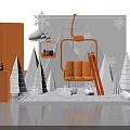 Nestle Themed Photo Spot With Orange Cable Car Seat Snowflakes And White Cone Trees