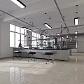 Modern Laboratory Interior Featuring Lab Benches Stools Lighting Equipment And Large Windows 3d model