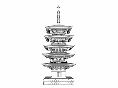 Traditional Five Story Pagoda Structure With Curved Roofs Stone Base And Ornate Spire Top 3d model