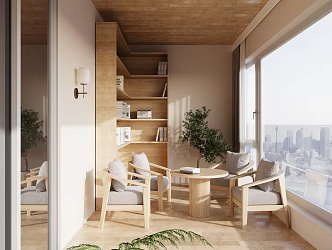 Modern Home Balcony Log Home Green Plant Balcony Bookcase 3d model