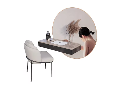Elegant Dressing Table Interior Design With Marble Top Chair And Decorative Pampas Grass 3d model
