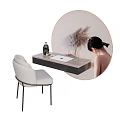 Elegant Dressing Table Interior Design With Marble Top Chair And Decorative Pampas Grass