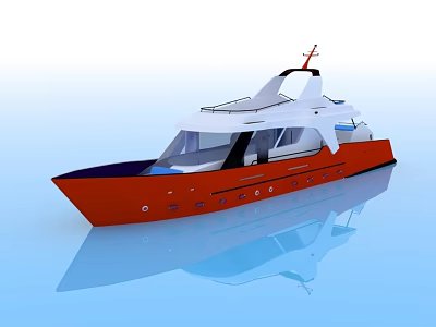 Modern Red And White Yacht With Water Reflection 3d model Modern Red And White Yacht With Water Reflection 3d model