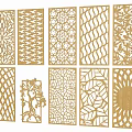 Golden Laser Cut Decorative Screens With Various Intricate Patterns For Interior 3d model