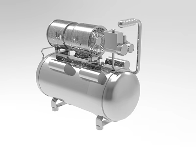 Industrial Silver Air Compressor With Cylindrical Tank Top Unit Heat Sink And Handle 3d model